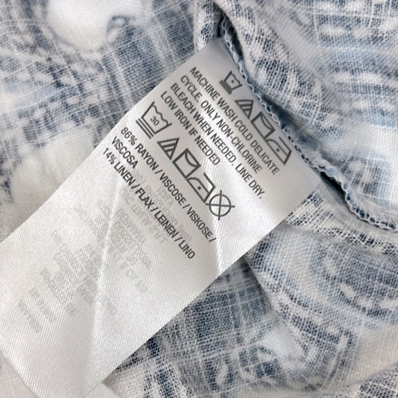 Susan Graver Pure Women’s XL. Button Up Print Linen Blend Short Sleeve Top - Picture 5 of 5